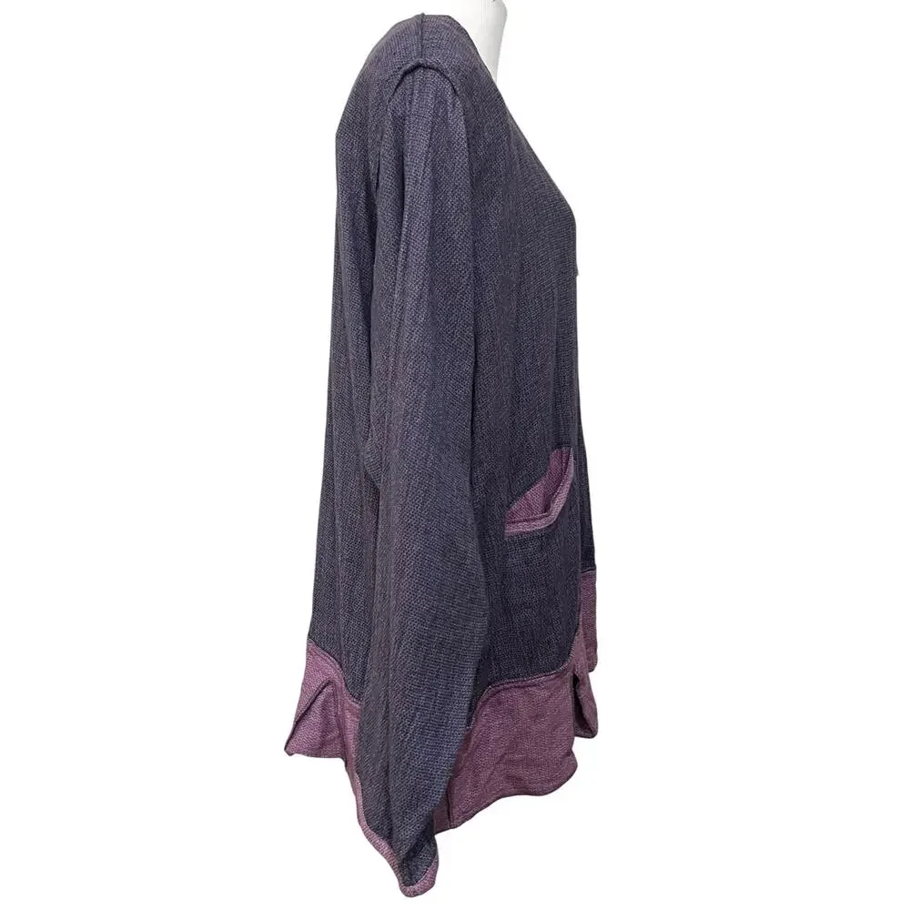 Tribe People United Women’s Button Front Tunic Top Purple Hemp Cotton Boho XL